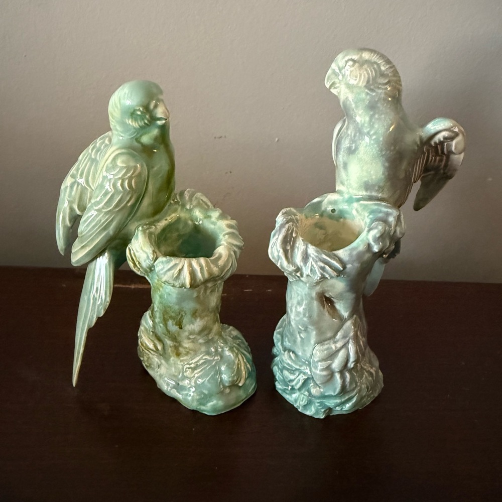 Vintage Green Parrot Candle Holders
